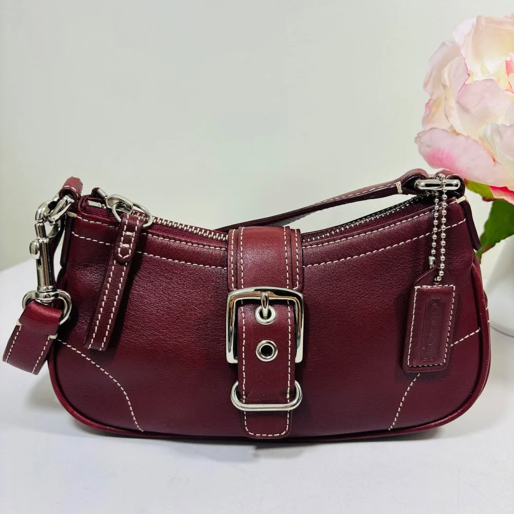 Vintage Y2K Coach Hamptons Demi Burgundy Leather Buckle Mini Shoulder Bag - Picture 1 of 12